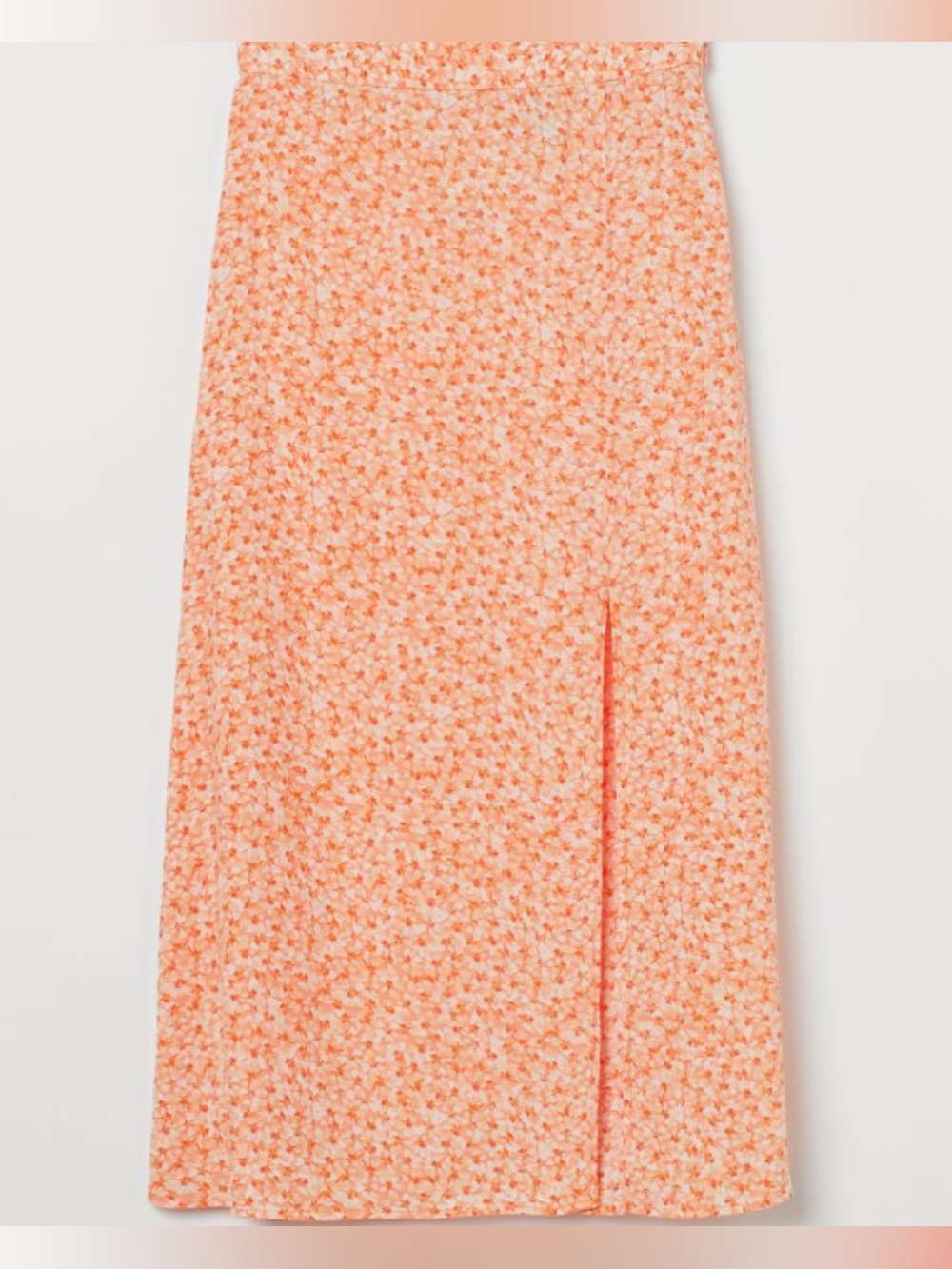 H&M Orange Floral Side Slit Midi Skirt